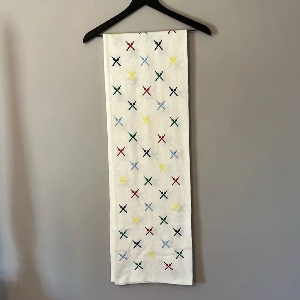 Mark & Graham Embroidered Ski Scarf Ivory Wool Blend Multicolor‎ Ski Poles